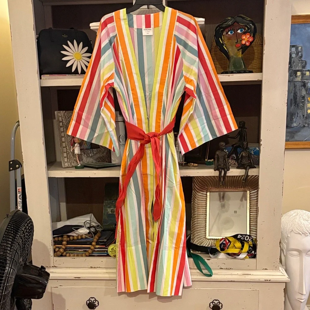 Lake Pajamas x Atlantic Pacific Bell Robe in Rainbow Stripe SZ Small new - Picture 3 of 5